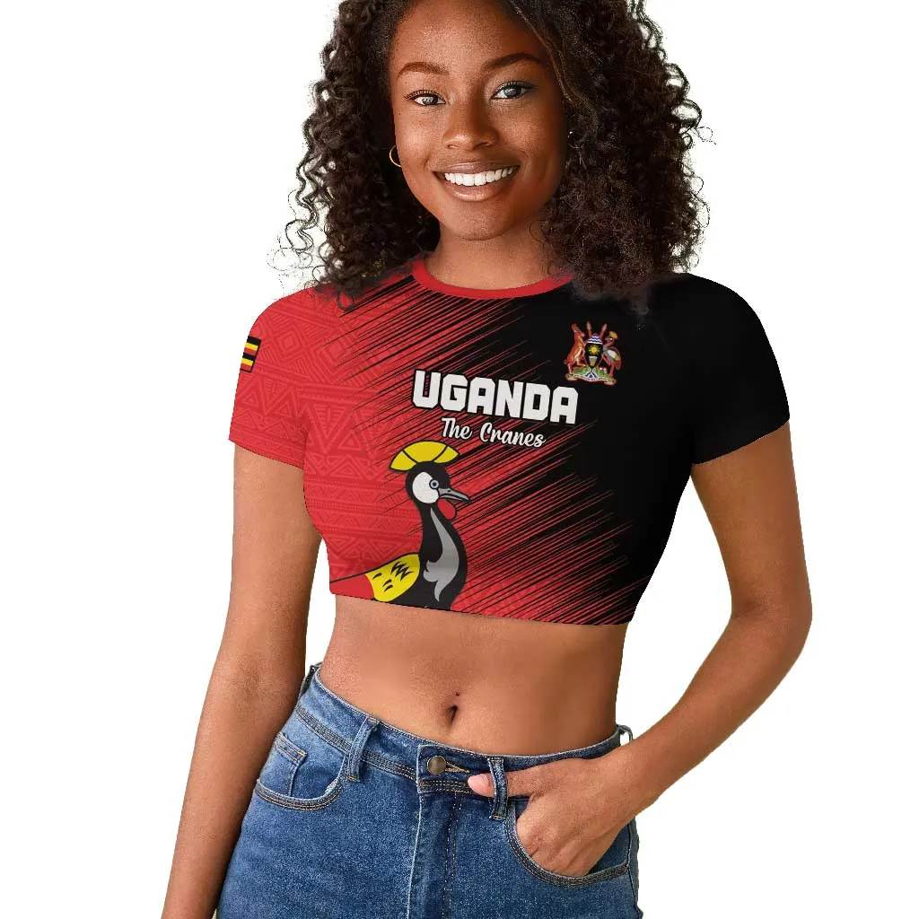 Uganda Football Custom Raglan Cropped T shirt African Pattern Mix Grunge Style - Red Color LT15