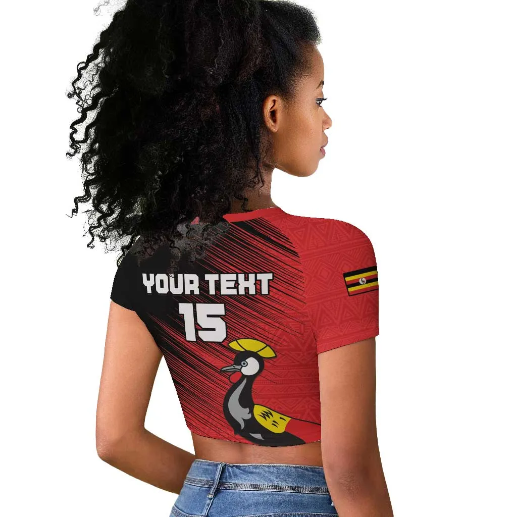 Uganda Football Custom Raglan Cropped T shirt African Pattern Mix Grunge Style - Red Color LT15