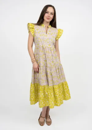 UNCLE FRANK THREE DAHLIAS DRESS - YELLOW MULTI