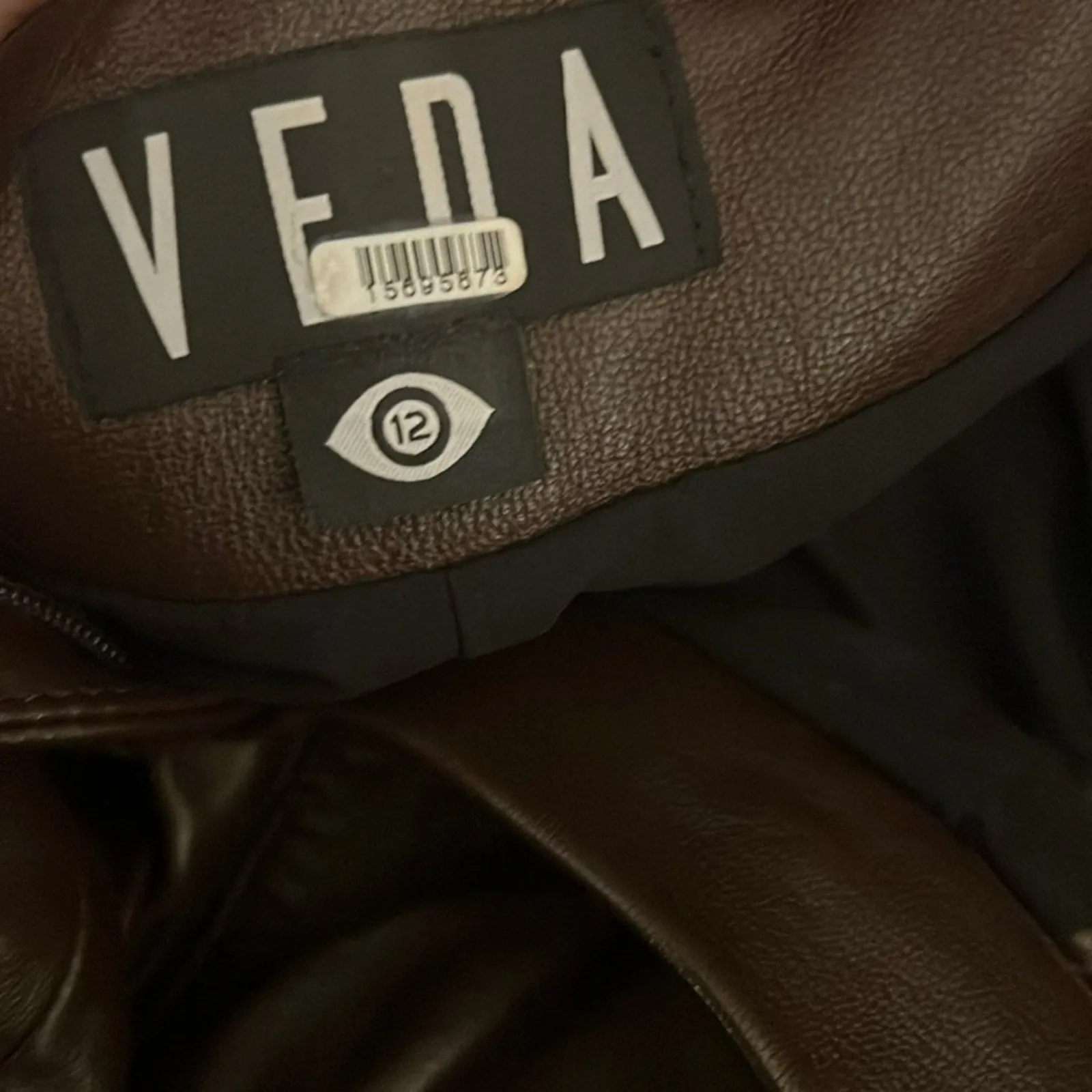 Veda Women's Brown Leather Trousers High Waist Straight Leg Size 12 (FLAW)