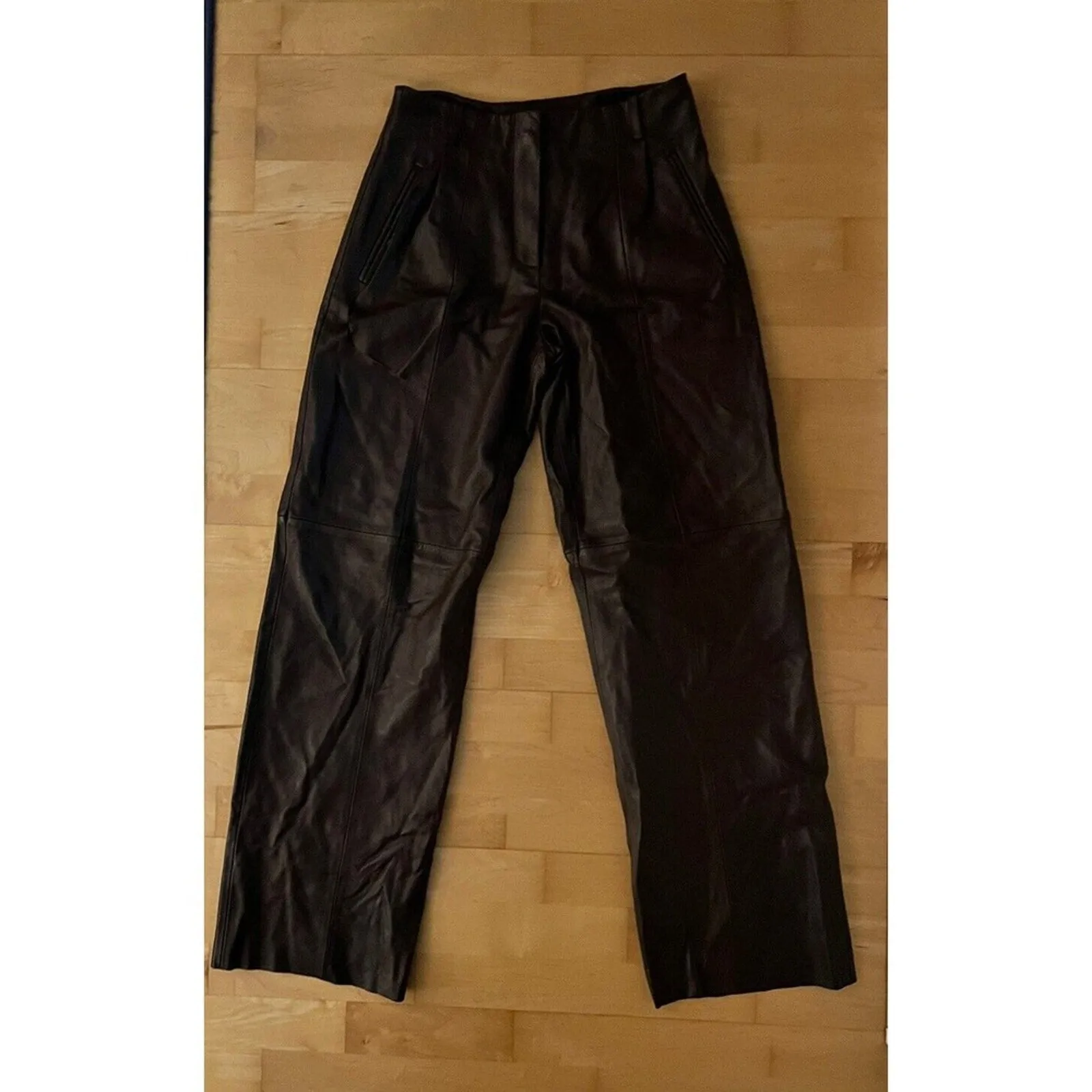 Veda Women's Brown Leather Trousers High Waist Straight Leg Size 12 (FLAW)