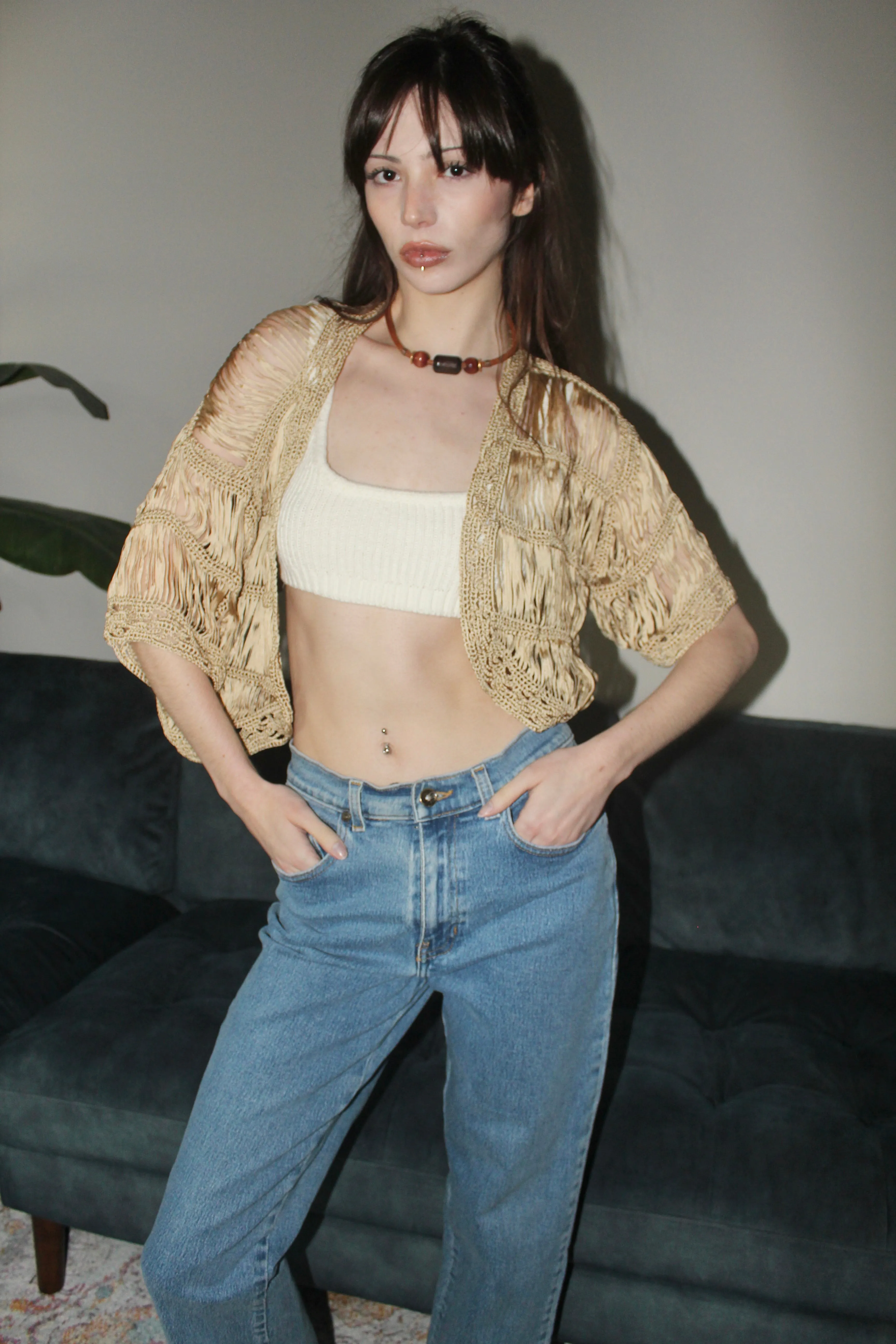 Vintage 90s Cropped Knit Tassle Bolero (One size)