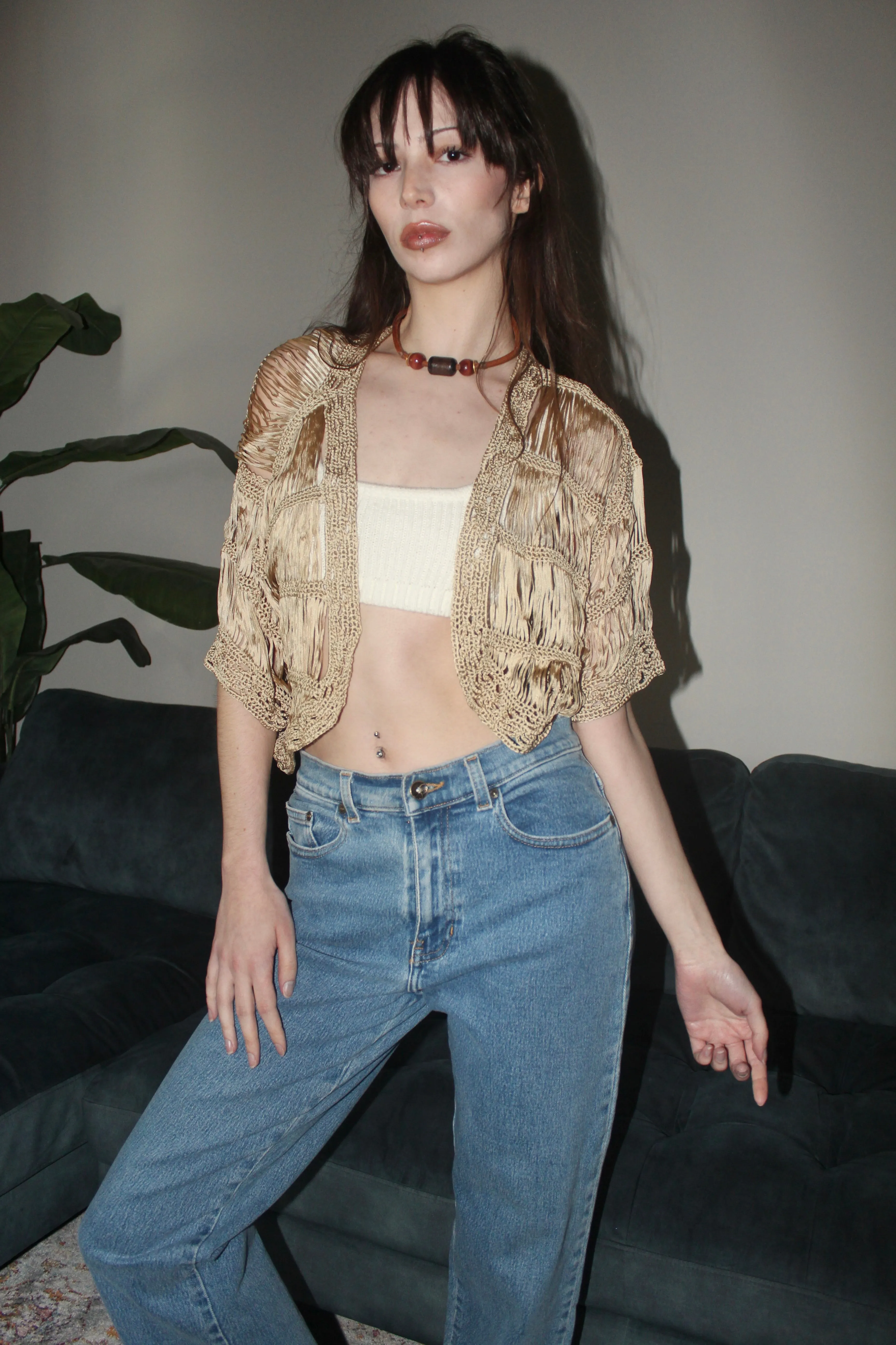 Vintage 90s Cropped Knit Tassle Bolero (One size)