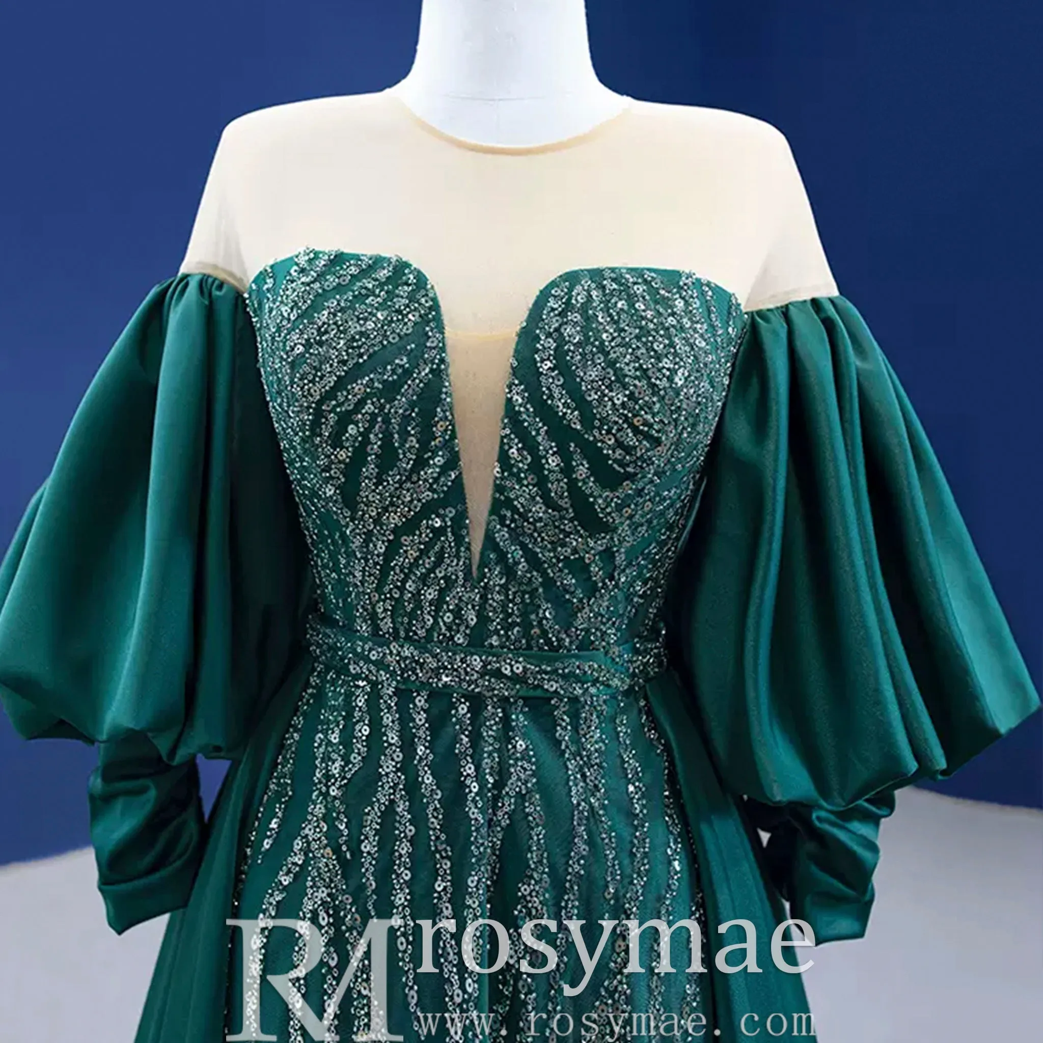 Vintage Beading Sequins Satin Prom Dress Scoop Formal Gown