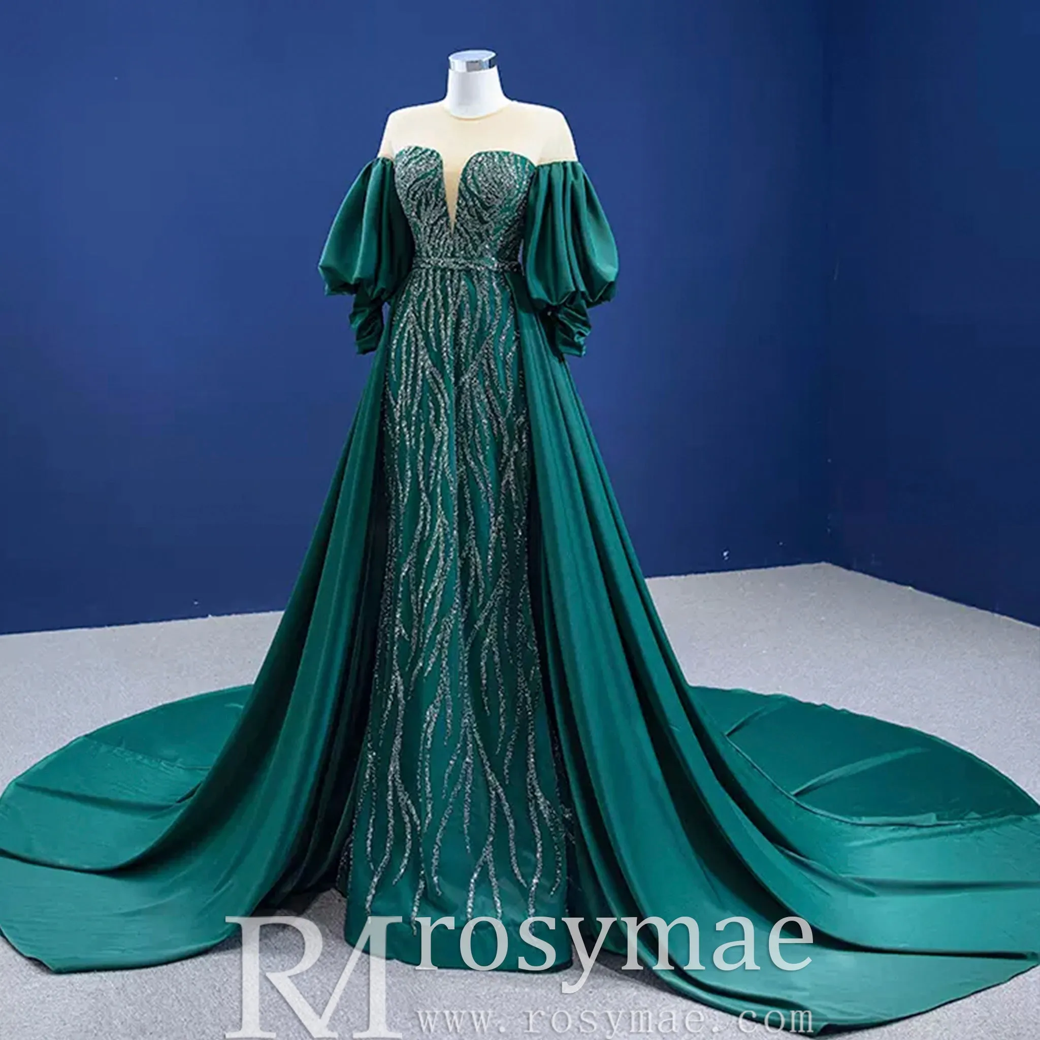 Vintage Beading Sequins Satin Prom Dress Scoop Formal Gown
