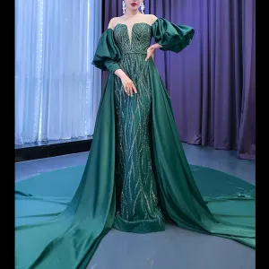 Vintage Beading Sequins Satin Prom Dress Scoop Formal Gown