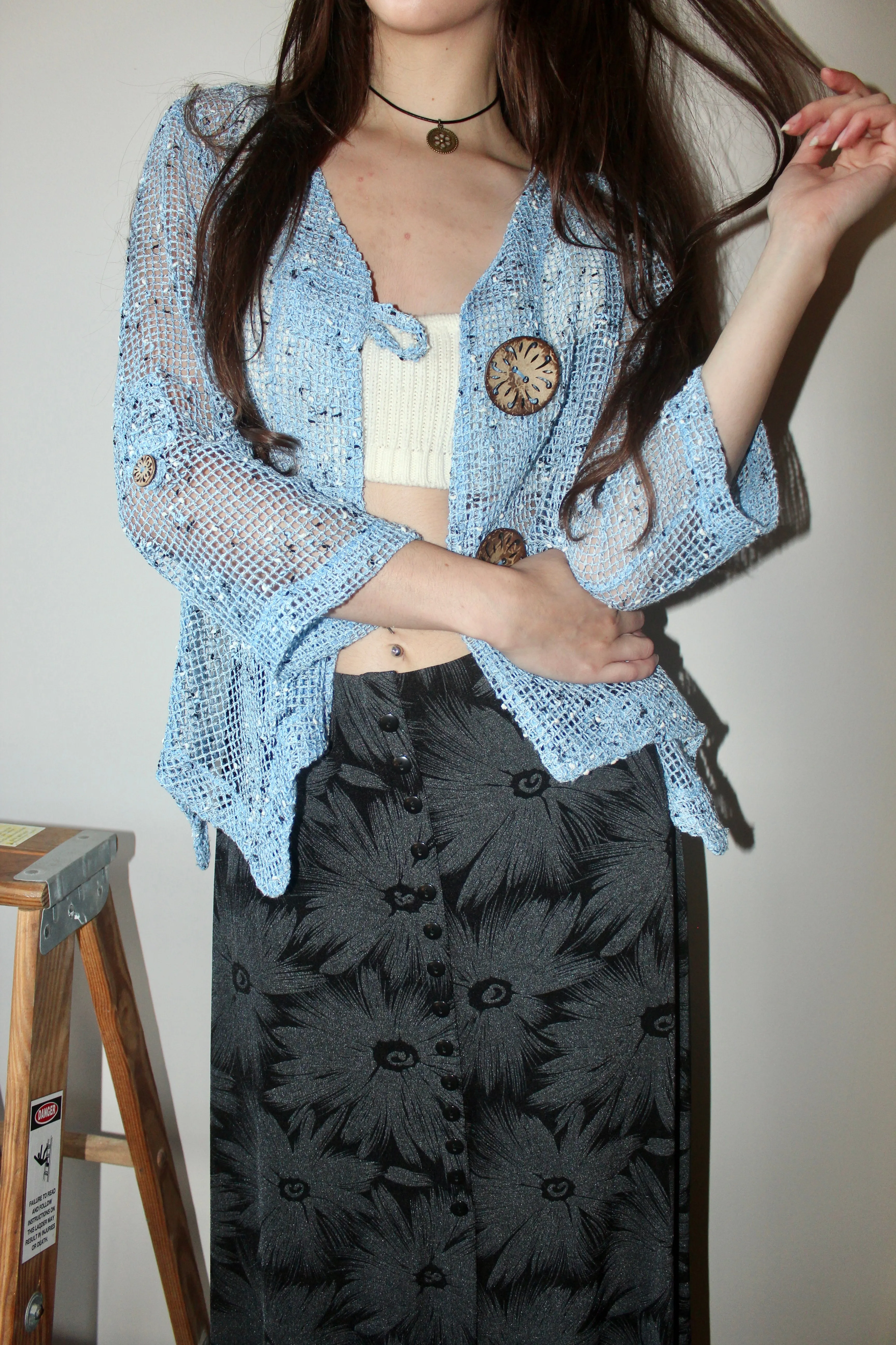Vintage Blue Mesh Knit Top (M)