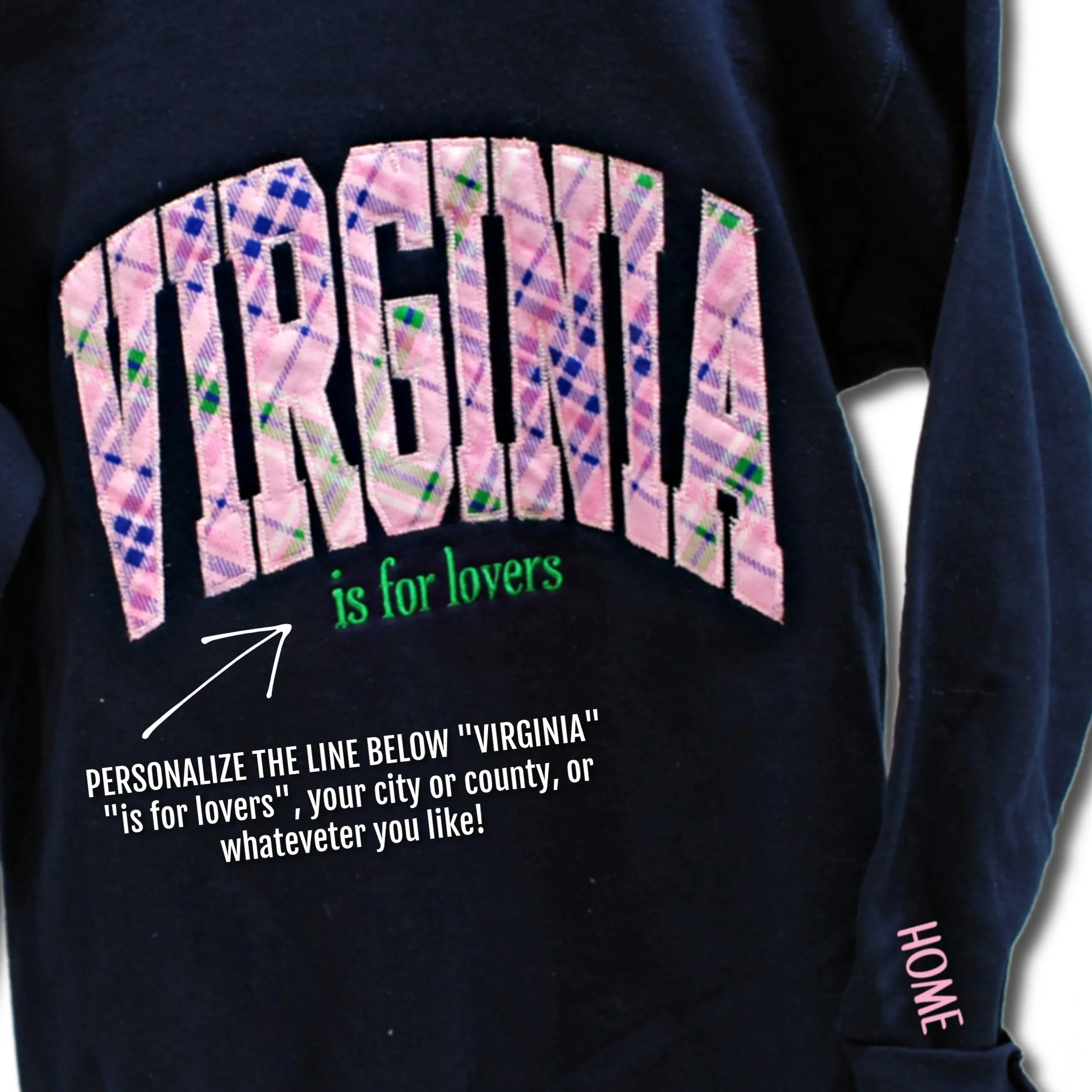 VIRGINIA Arched Pink Plaid Shirt-Custom Wording and Sleeve