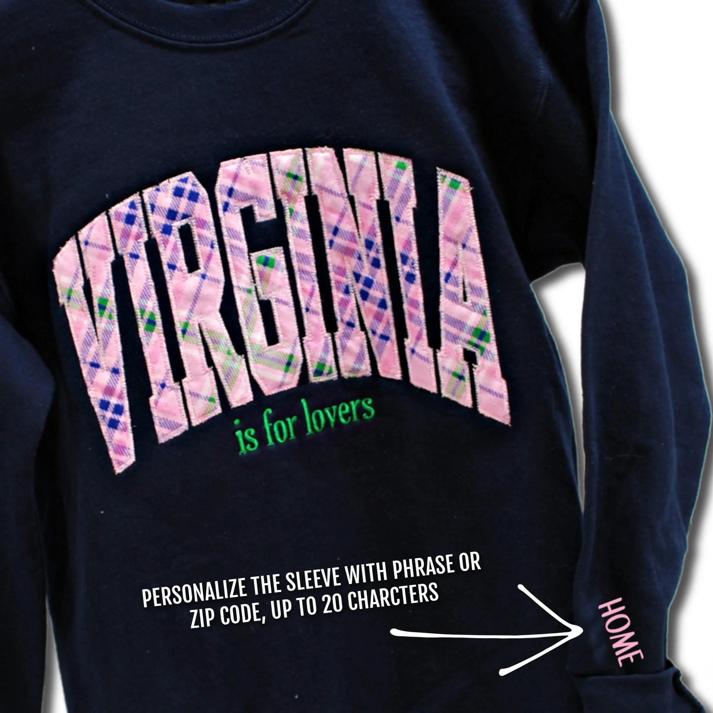 VIRGINIA Arched Pink Plaid Shirt-Custom Wording and Sleeve