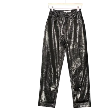 Warehouse Black Cracklefaux Leather Trousers UK 6