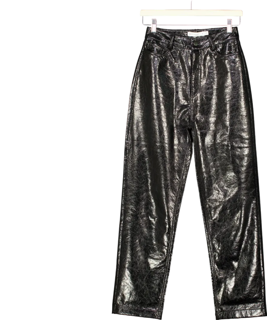 Warehouse Black Cracklefaux Leather Trousers UK 6