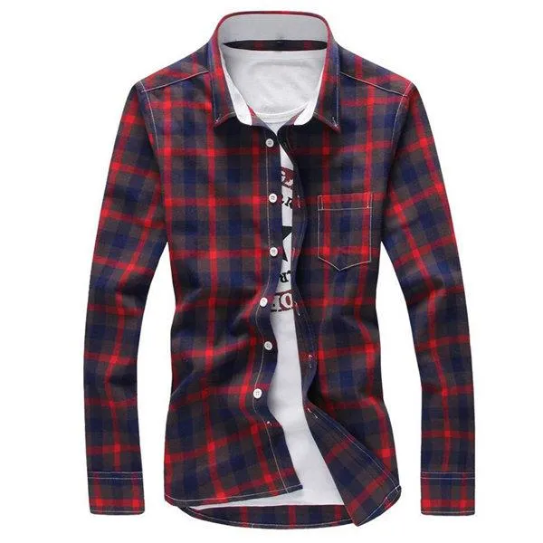 West Louis™ Plaid Turn-down Collar Shirt