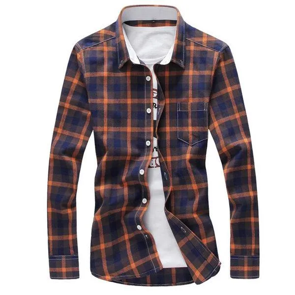 West Louis™ Plaid Turn-down Collar Shirt