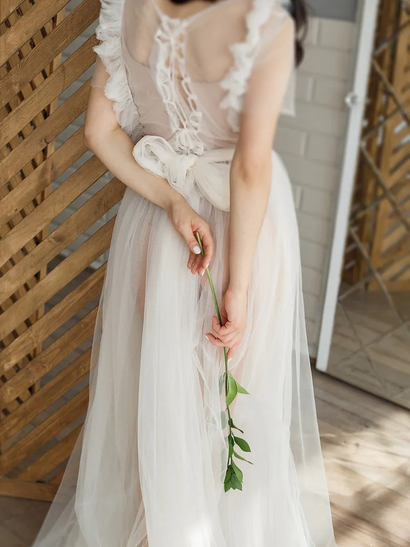 White Maternity Dress Ruffled Short Sleeve Maxi Party Dress