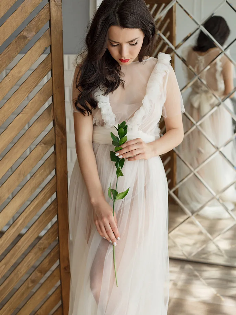 White Maternity Dress Ruffled Short Sleeve Maxi Party Dress