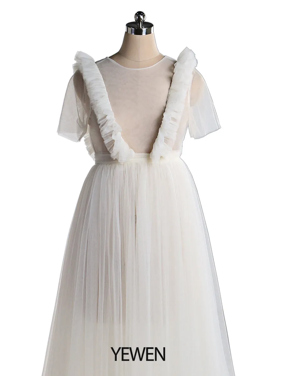 White Maternity Dress Ruffled Short Sleeve Maxi Party Dress