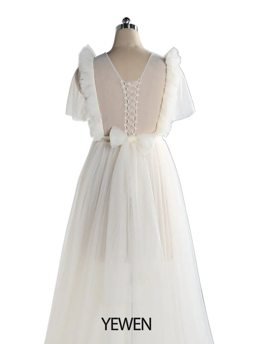 White Maternity Dress Ruffled Short Sleeve Maxi Party Dress