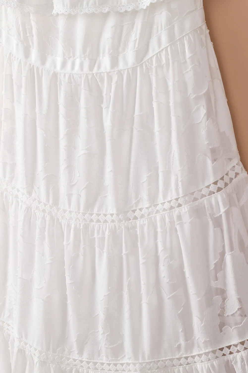 White Off-the-shoulder Ruffled Lace Maxi Dress