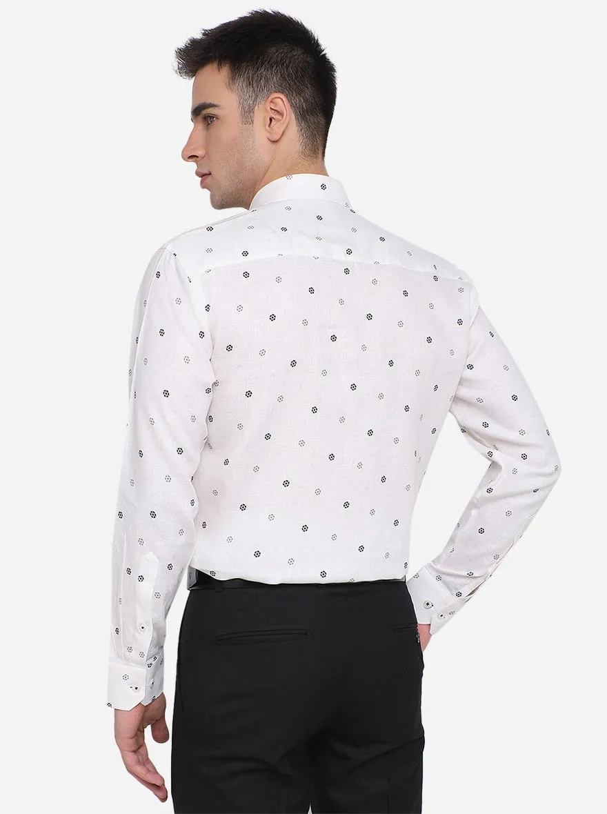 White Printed Regular Fit Formal Shirt | JadeBlue
