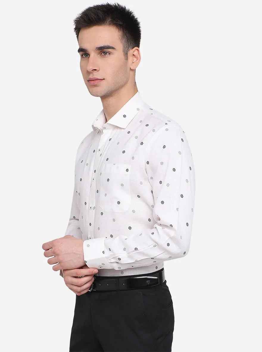 White Printed Regular Fit Formal Shirt | JadeBlue