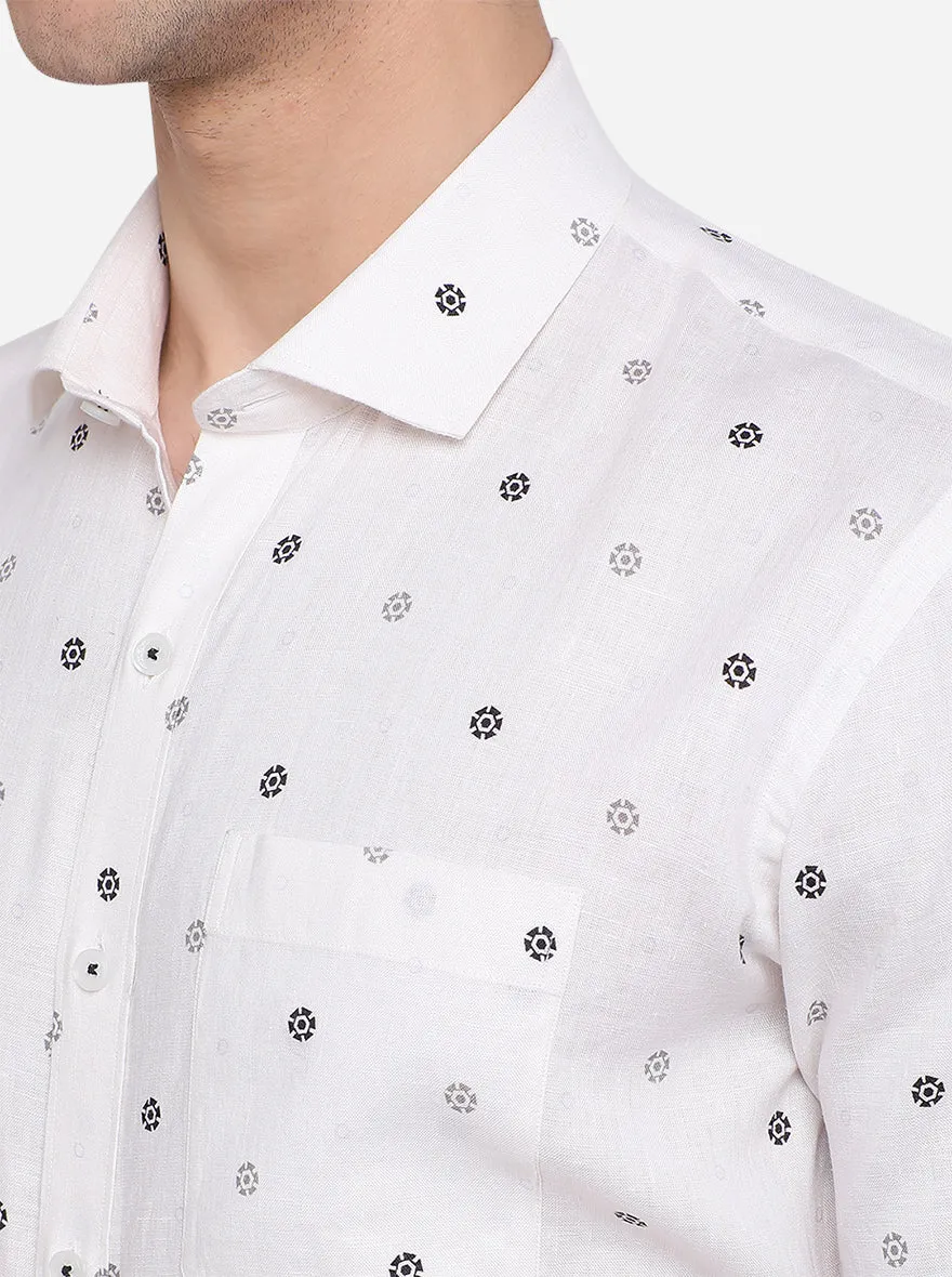White Printed Regular Fit Formal Shirt | JadeBlue