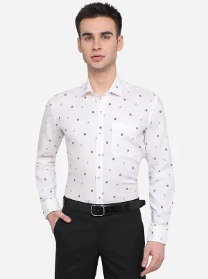 White Printed Regular Fit Formal Shirt | JadeBlue