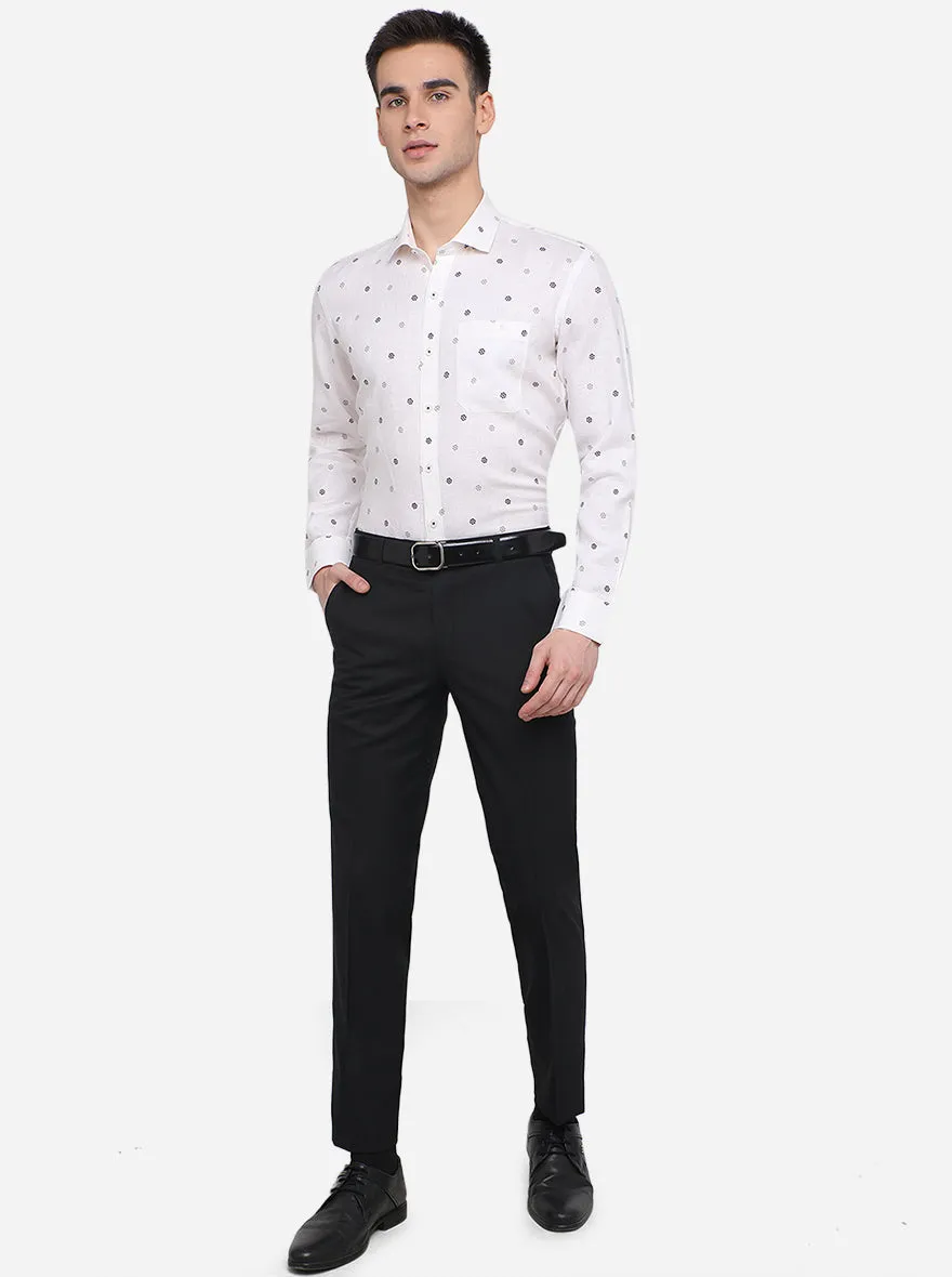 White Printed Regular Fit Formal Shirt | JadeBlue