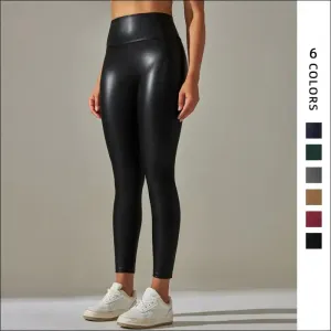 Women black pu leather pants high waist leather sexy leggings trousers