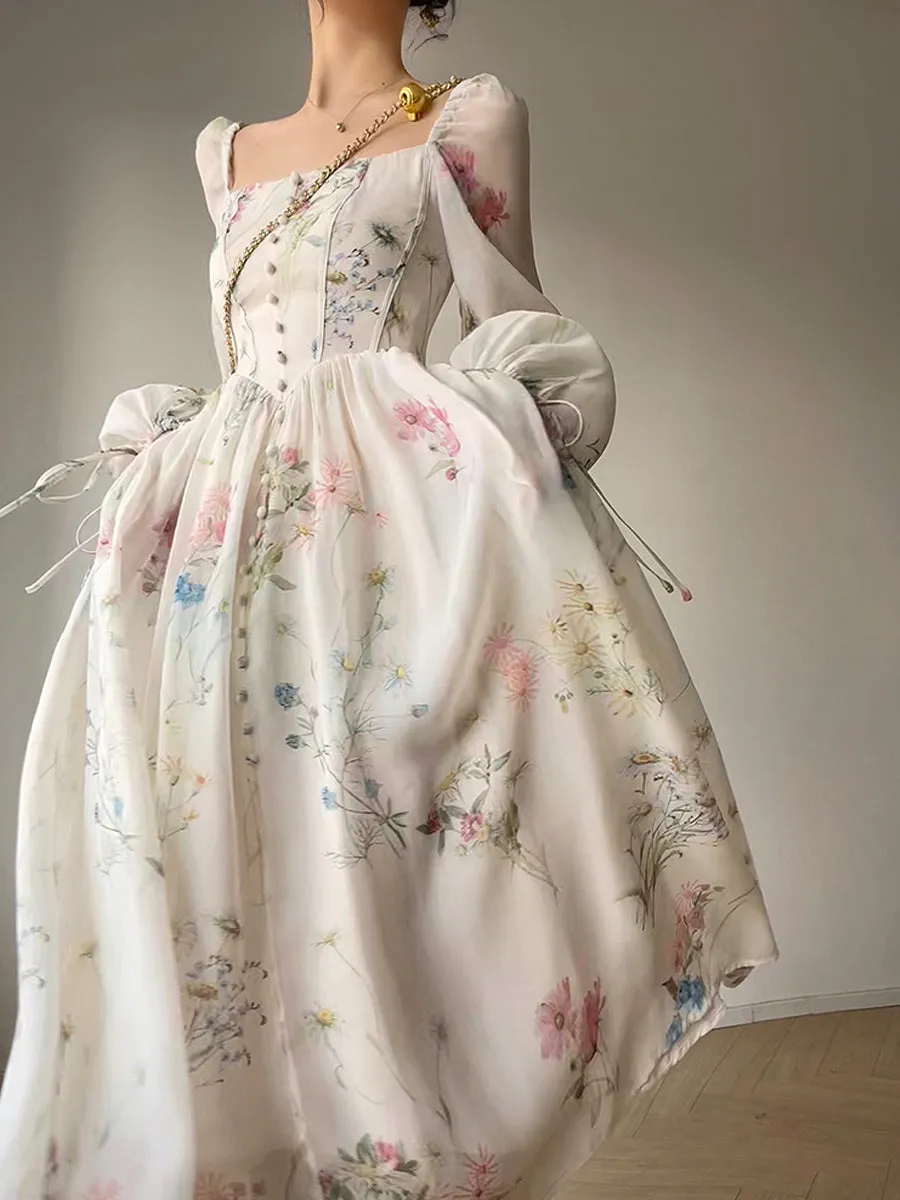 Women Chiffon Long Sleeve Off Shoulder Midi Dress