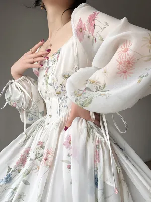 Women Chiffon Long Sleeve Off Shoulder Midi Dress
