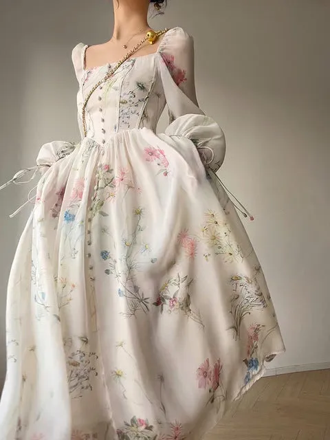 Women Chiffon Long Sleeve Off Shoulder Midi Dress