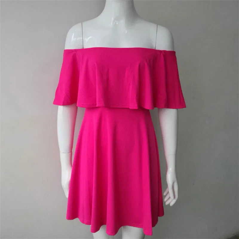 Women Dresses Summer Casual Solid Candy Off the Shoulder Slash Neck Club Party Dresses Women