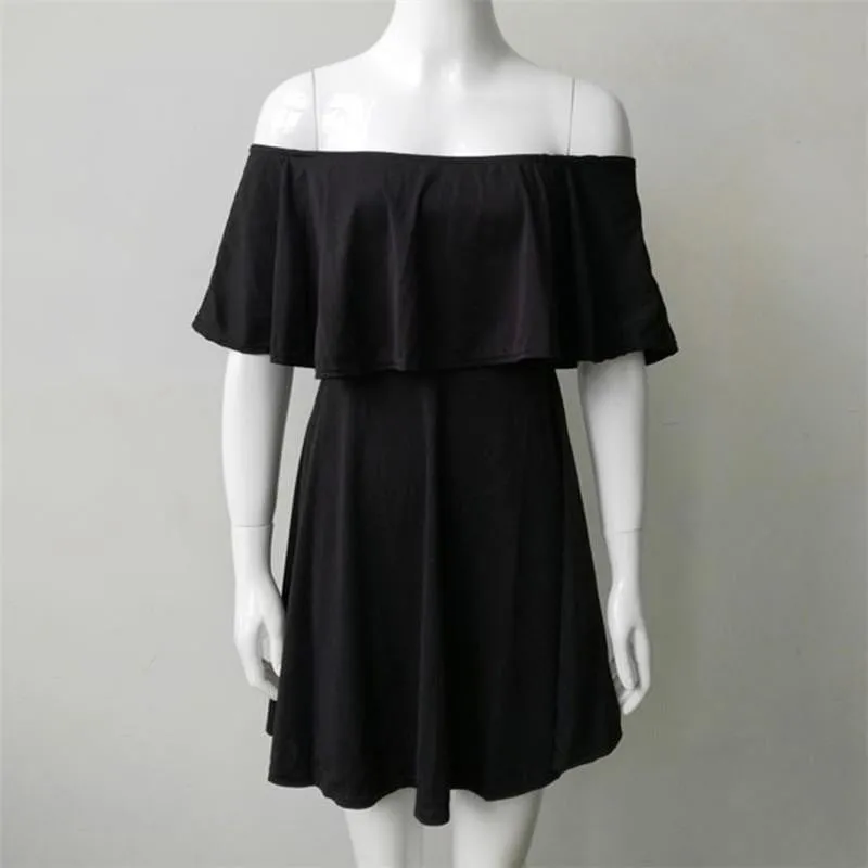 Women Dresses Summer Casual Solid Candy Off the Shoulder Slash Neck Club Party Dresses Women