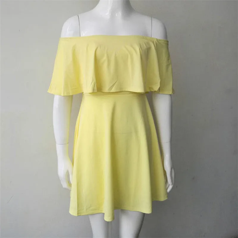 Women Dresses Summer Casual Solid Candy Off the Shoulder Slash Neck Club Party Dresses Women