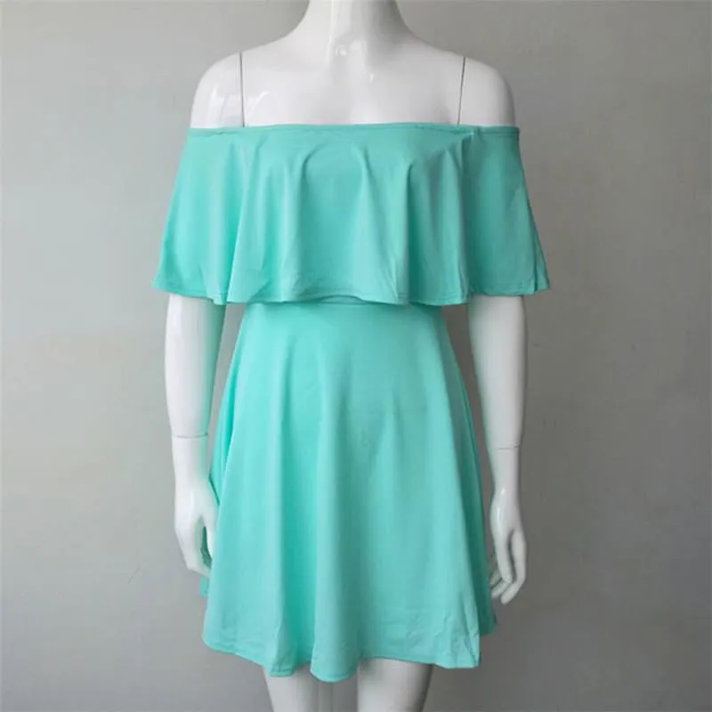 Women Dresses Summer Casual Solid Candy Off the Shoulder Slash Neck Club Party Dresses Women