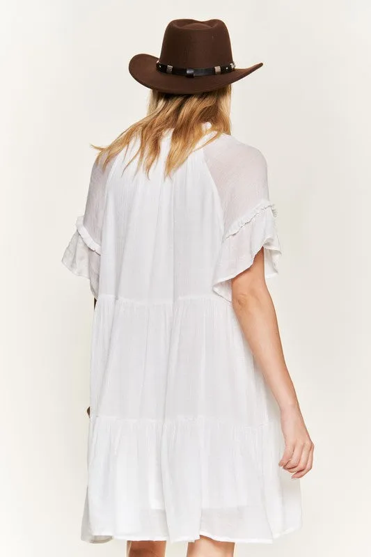 Women' Ruffled Neck Tiered Mini Dress Plus Size Mini Dress