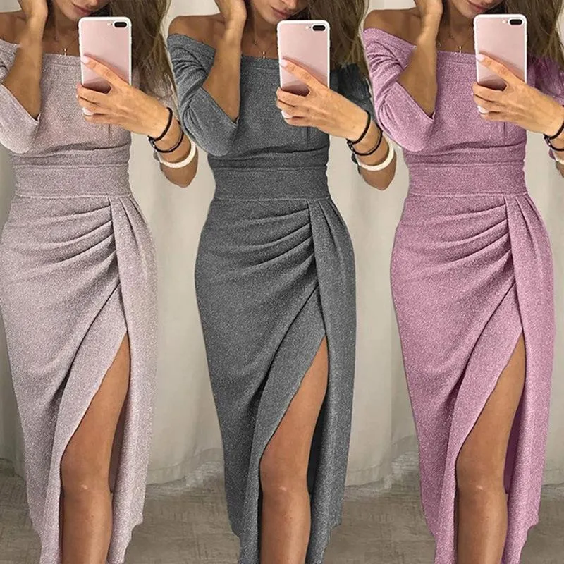 Women's Evening Dresses Off-the-shoulder Dresses Glittering and Sexy Slim-fit Party Dresses Asymmetrical Maxi Dresses