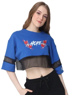 Women's Hope Oversized Cropped T-Shirts (Blue)