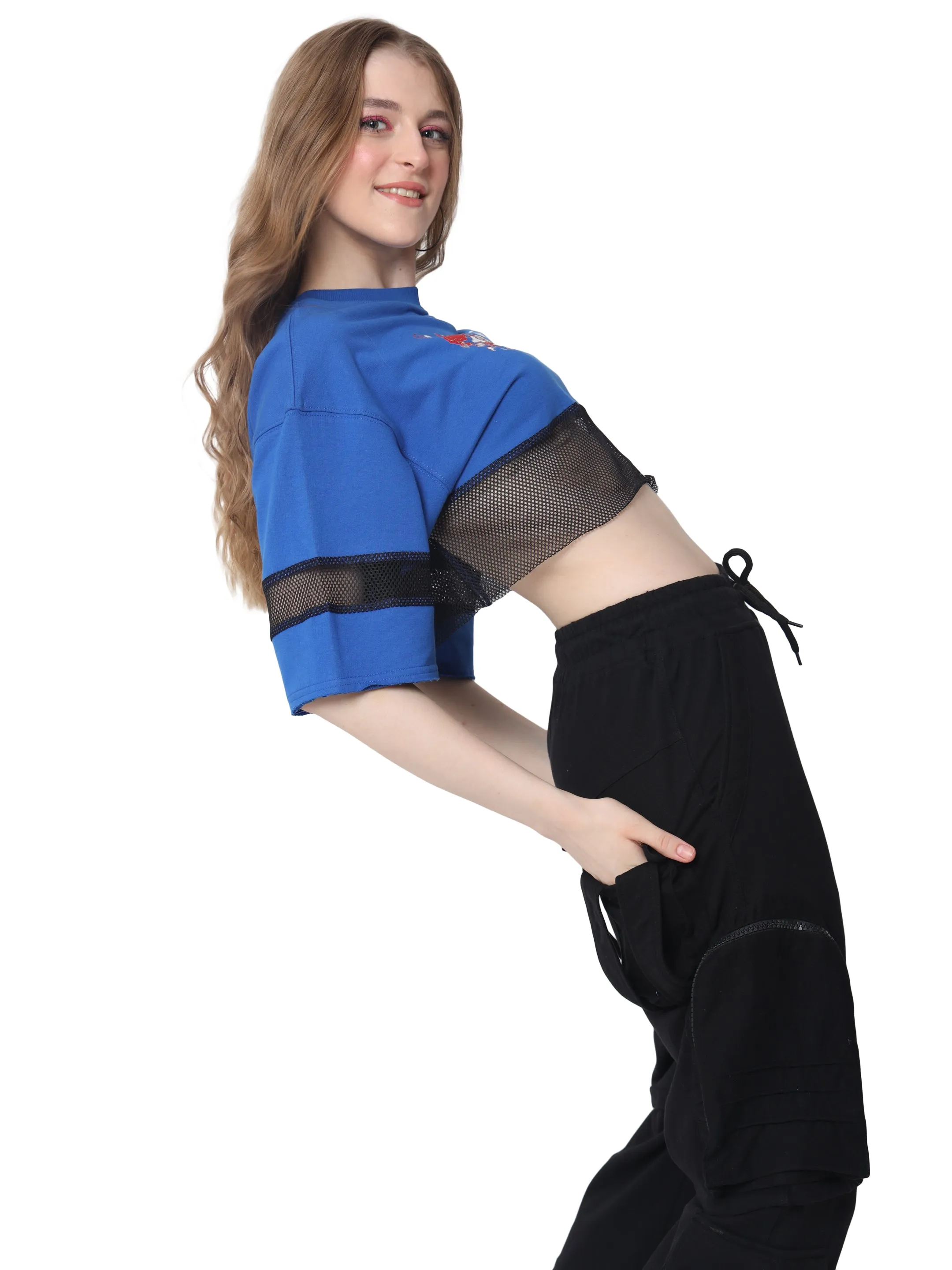 Women's Hope Oversized Cropped T-Shirts (Blue)