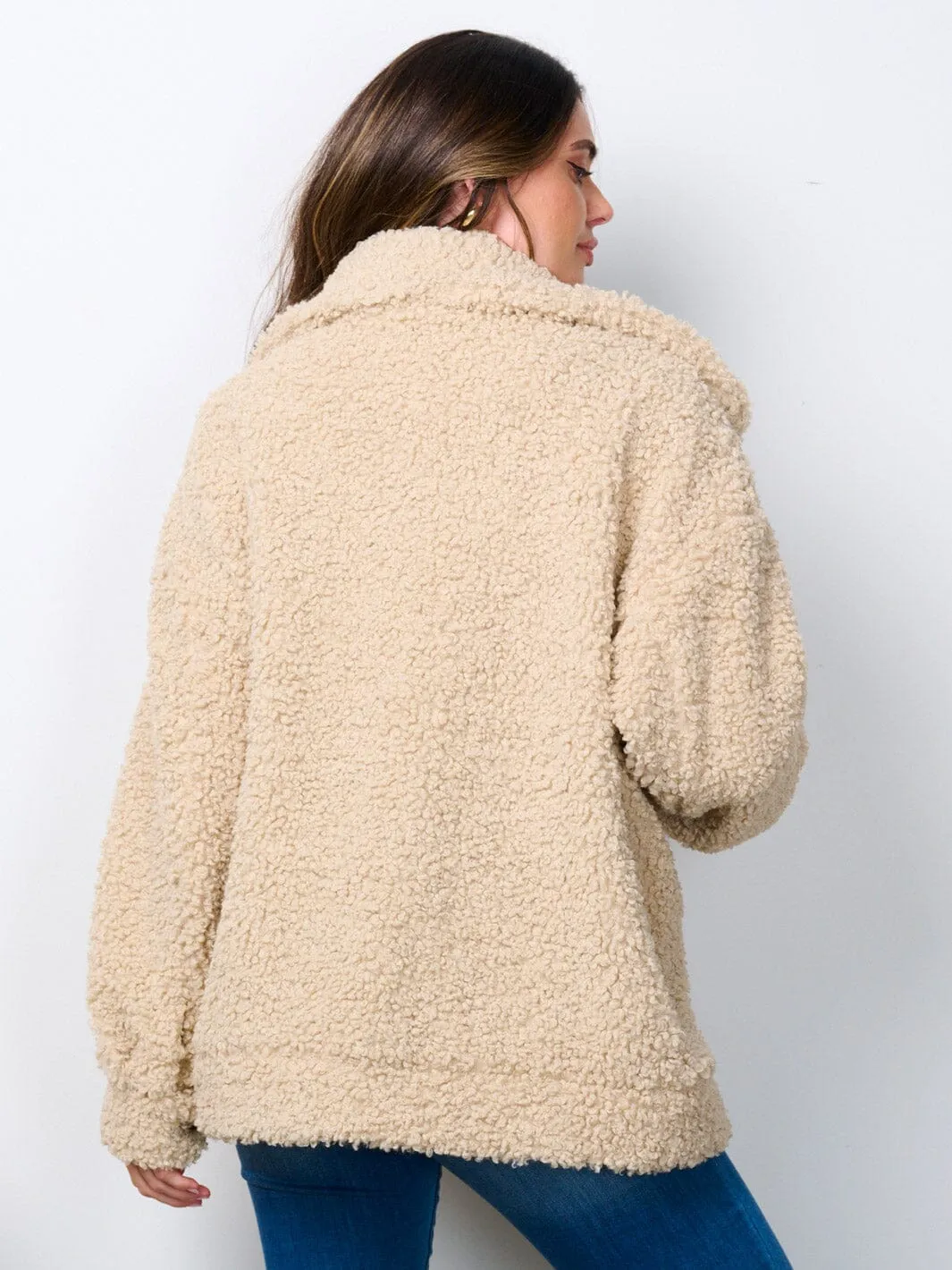 WOMEN'S LONG SLEEVE BUTTON CLOSURE SHERPA JACKET