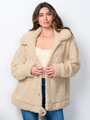 WOMEN'S LONG SLEEVE BUTTON CLOSURE SHERPA JACKET