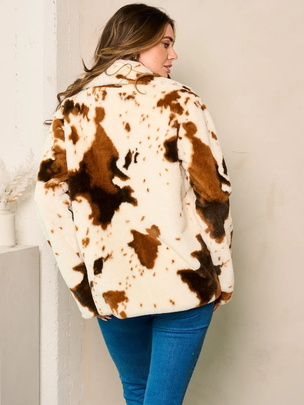 WOMEN'S LONG SLEEVE CLIP CLOSURE POCKETS SHERPA JACKET
