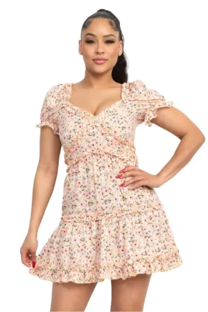 Women's Ruffled Floral Puff Sleeve Dress