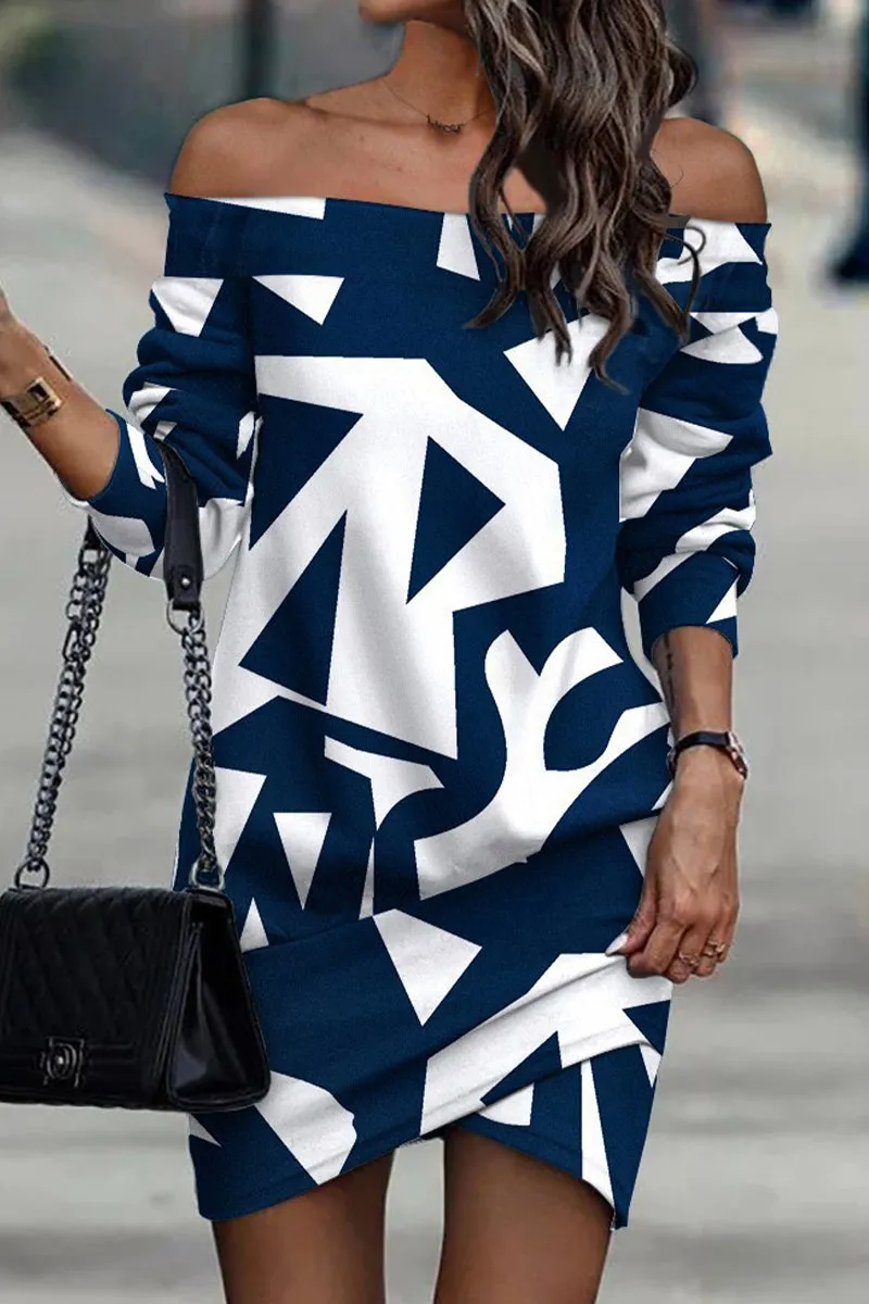Work Print Printing Off the Shoulder A Line Dresses(3 Colors)