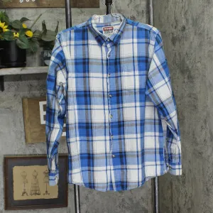 Wrangler Mens Long Sleeve Cotton Button Up Shirt Blue / White Plaid L