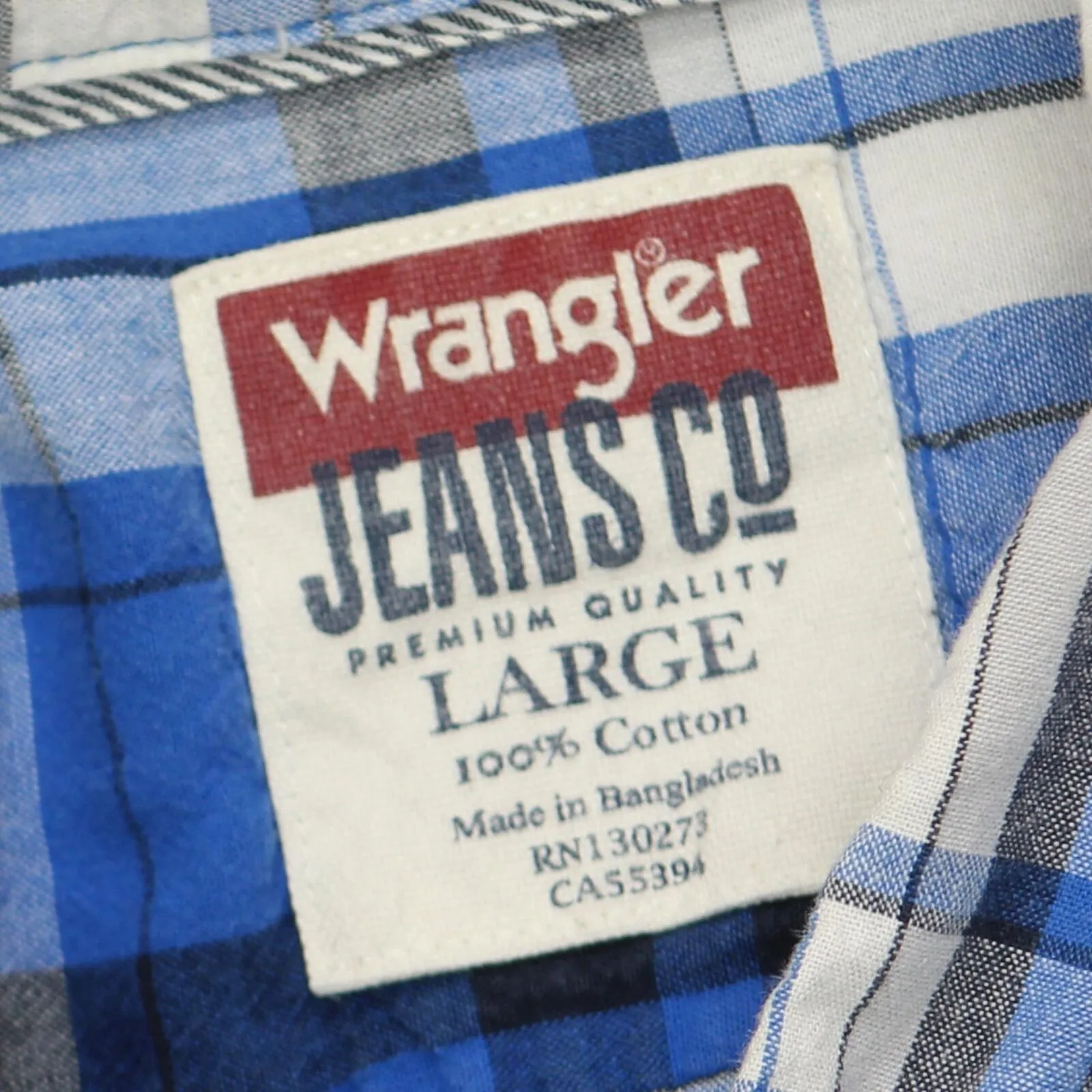 Wrangler Mens Long Sleeve Cotton Button Up Shirt Blue / White Plaid L