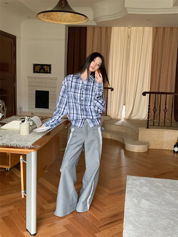 Y2K Plaid Wrap Tie Shirt