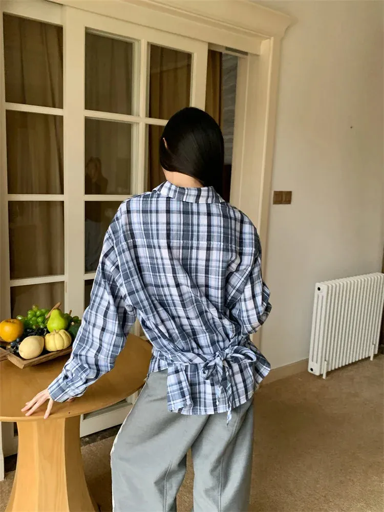 Y2K Plaid Wrap Tie Shirt