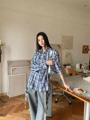 Y2K Plaid Wrap Tie Shirt