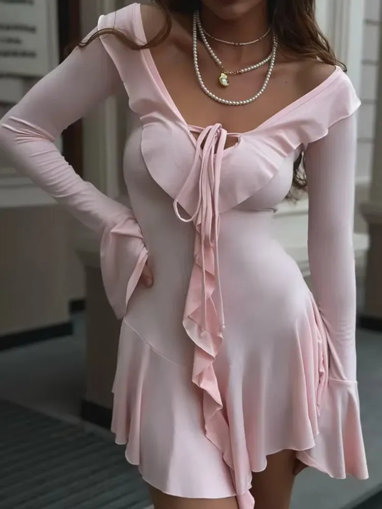 Y2K Plunge Neck Mini Dress